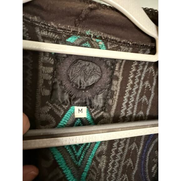 Biya Johnny Was black blue embroidered drapery Aztec print cardigan sweater - Picture 2 of 8